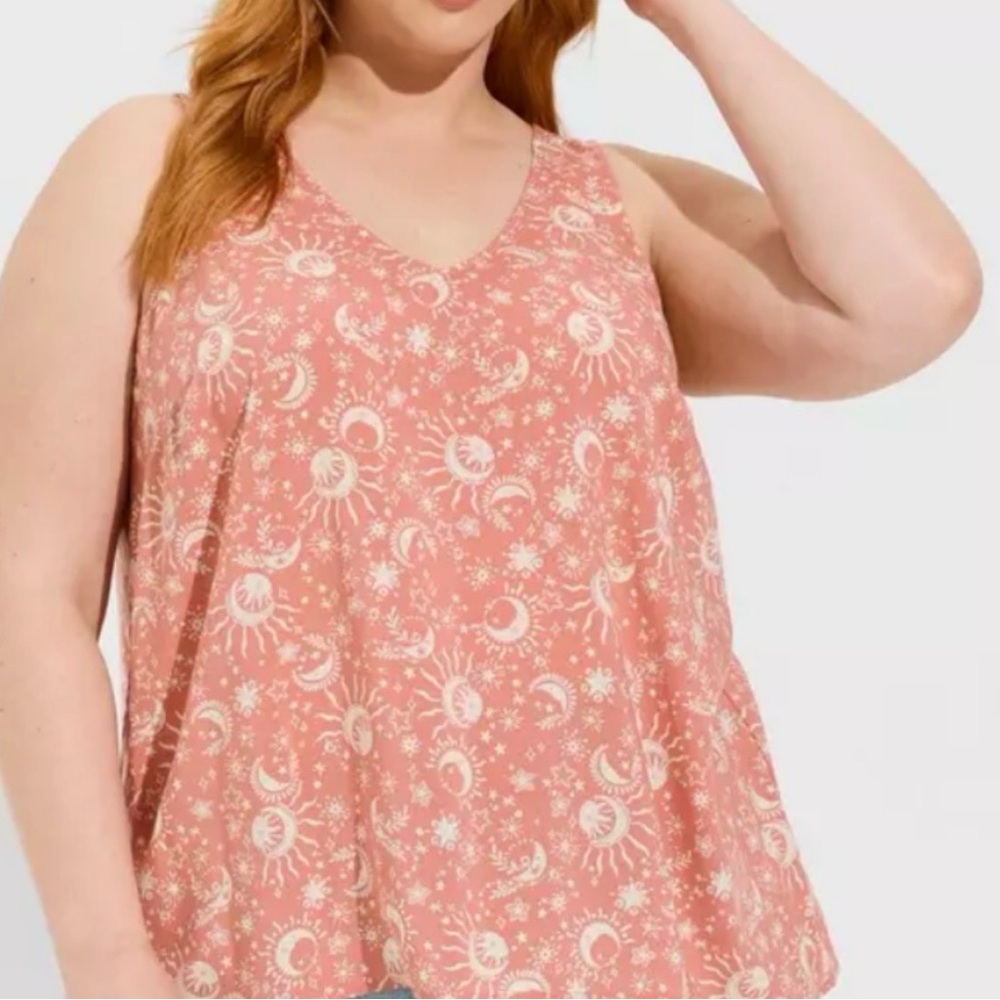Torrid Size 0X Pink Salmon Sun Moon Print Tank Top Sleeveless Boho Plus Size